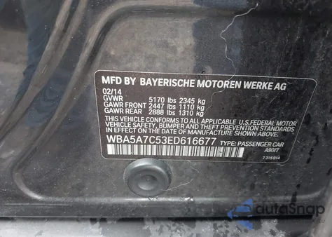 2014 BMW 528I xDrive z USA, uszkodzony, nr VIN WBA5A7C53ED616677